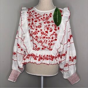 FARM Rio White and Red Floral Blouse